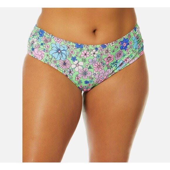 Salt + Cove NWT Bikini Bottoms 2X Peony Party Soft Side Tab Mid-Rise Green Pink - Picture 2 of 10
